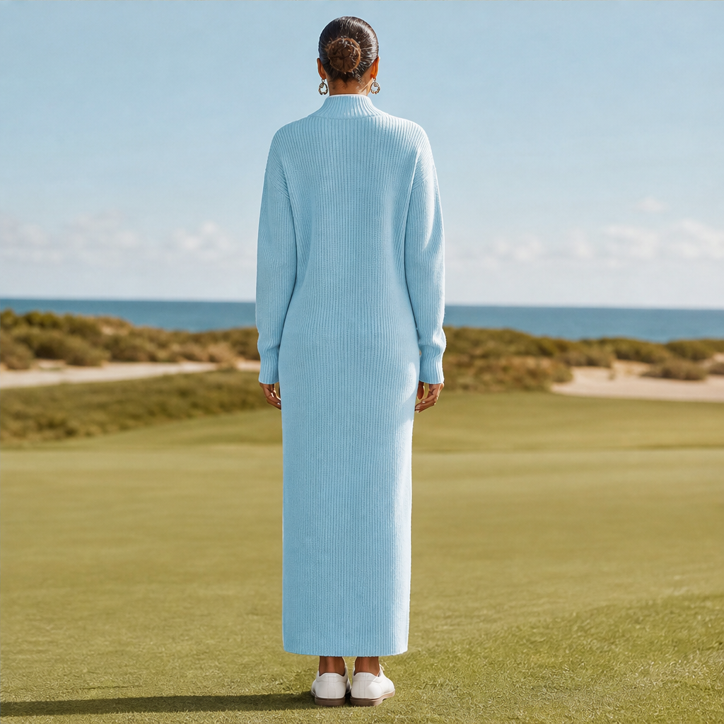 Velmora – Abito Maxi in Maglia con Profili a Contrasto lifestyle