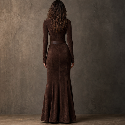 Velmora – Abito Lungo in Suede con Zip a Sirena lifestyle