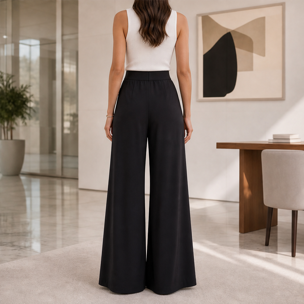 Velorene – Pantaloni Palazzo a Vita Alta Plissettati lifestyle