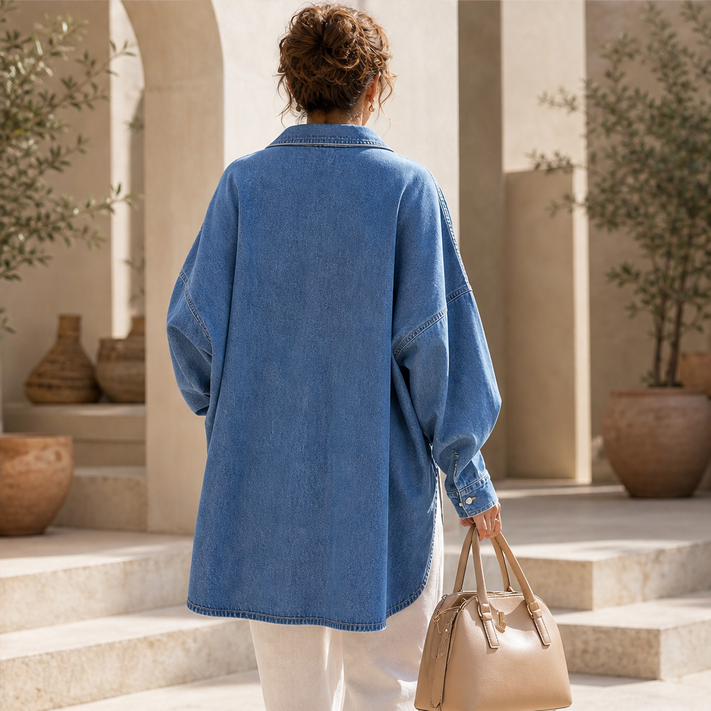 Vellira – Blusa Oversize in Denim Lavato con Scollo a V lifestyle