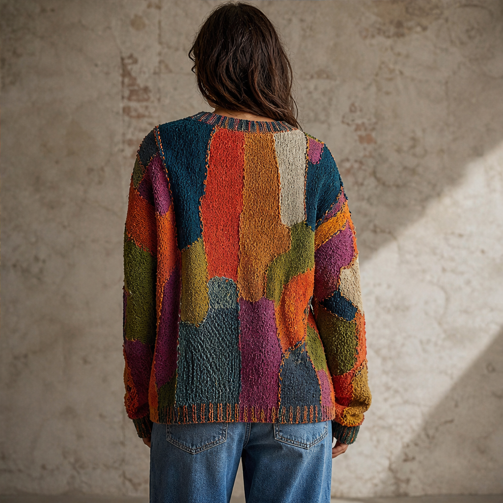 Chaya – Maglione Patchwork Ricamato Faccia di Gatto lifestyle