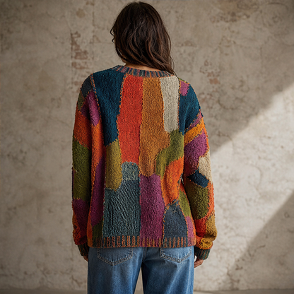 Chaya – Maglione Patchwork Ricamato Faccia di Gatto lifestyle