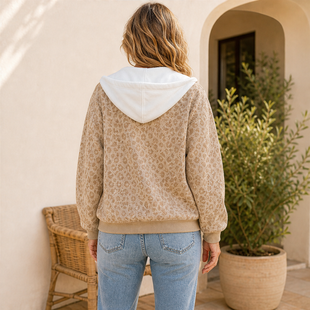 Felvara – Felpa con Zip Stampa Leopardo lifestyle