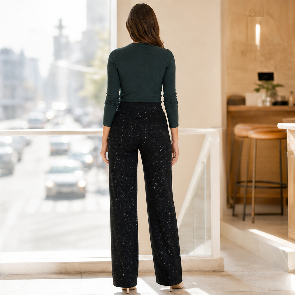 Lucenta – Pantaloni a Gamba Dritta Glitterati Vita Alta lifestyle