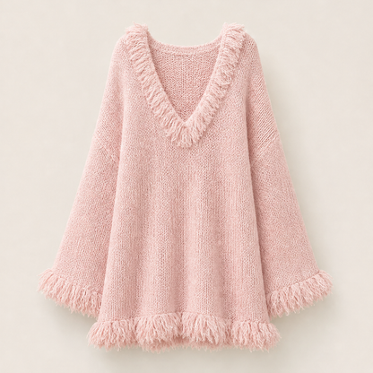 Venzali – Vestito Corto in Maglia con Frange Pink
