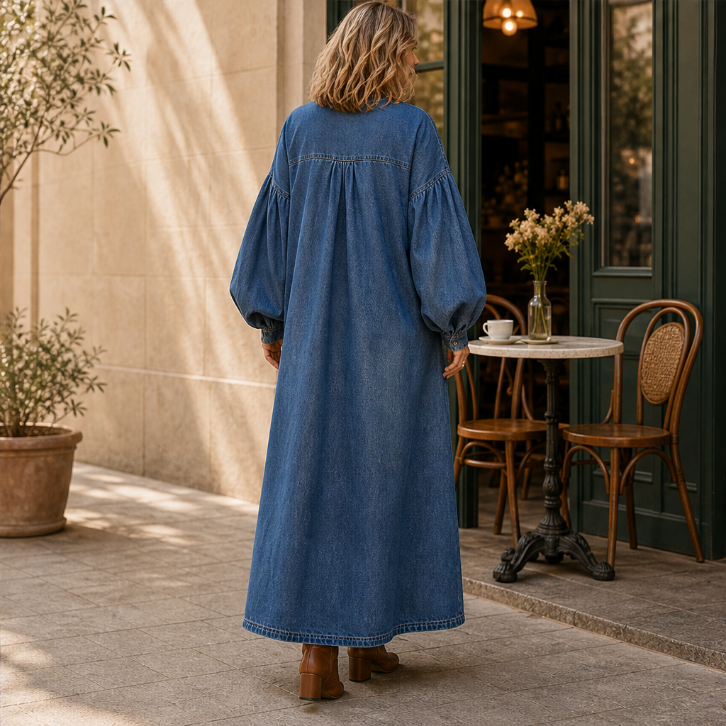 Verana – Abito Denim Spalle Scoperte Maniche a Palloncino lifestyle