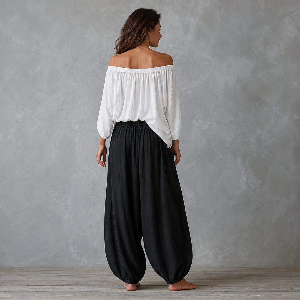 Velmara – Completo Top Spalle Scoperte e Pantaloni Lanterna lifestyle