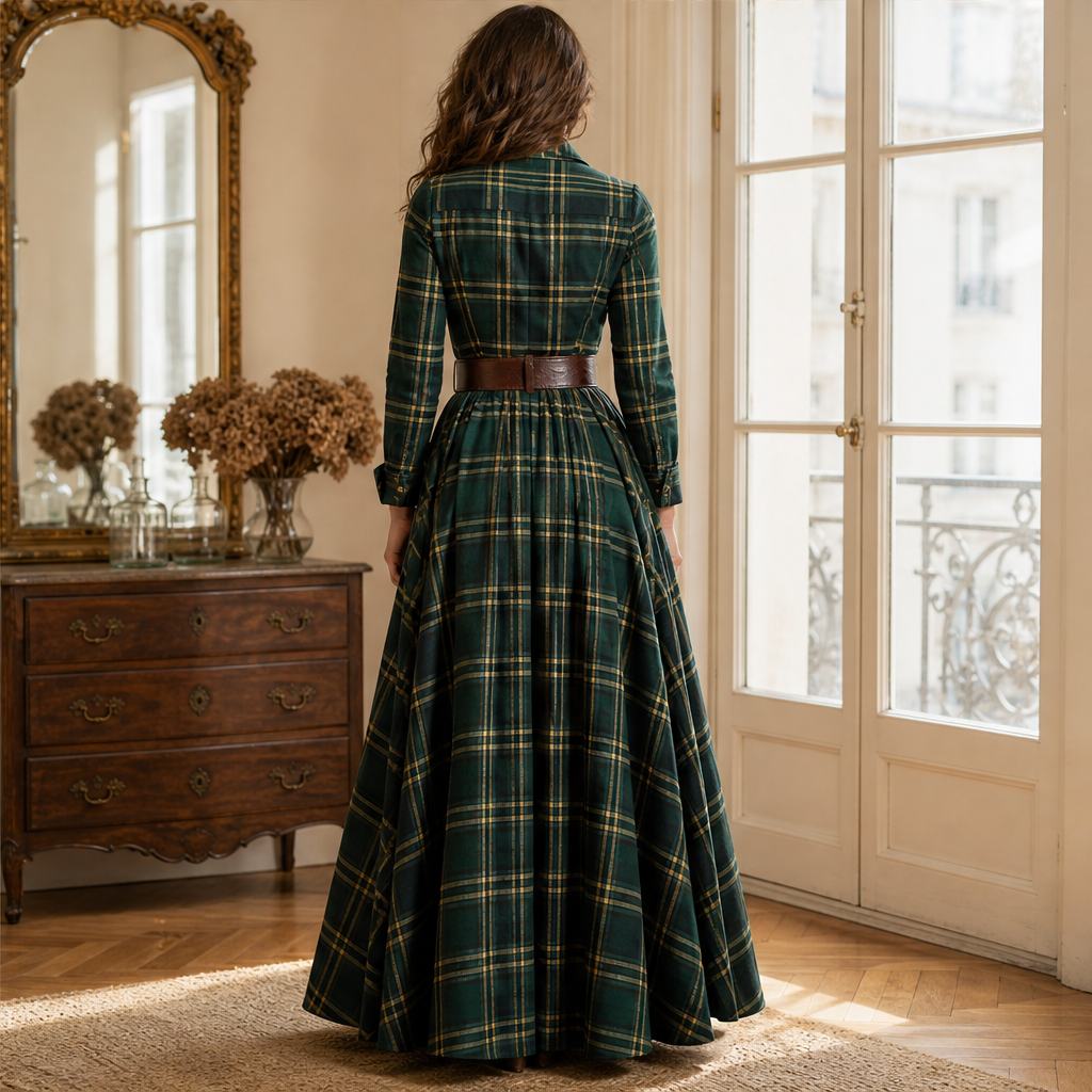 Chavelle – Abito Scozzese Plissé con Cintura in Pelle lifestyle