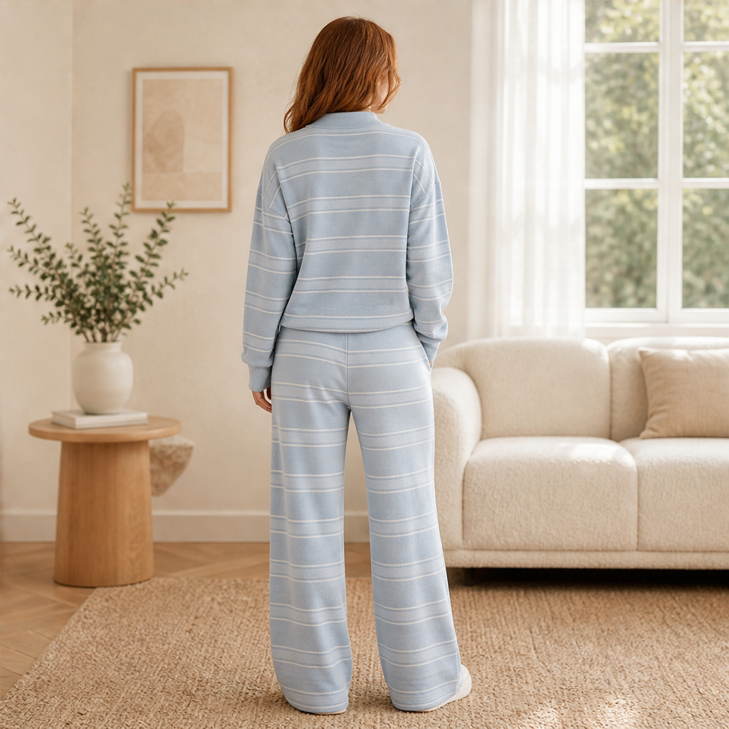 Marielou – Completo a Righe Collo Alto e Pantaloni Larghi lifestyle