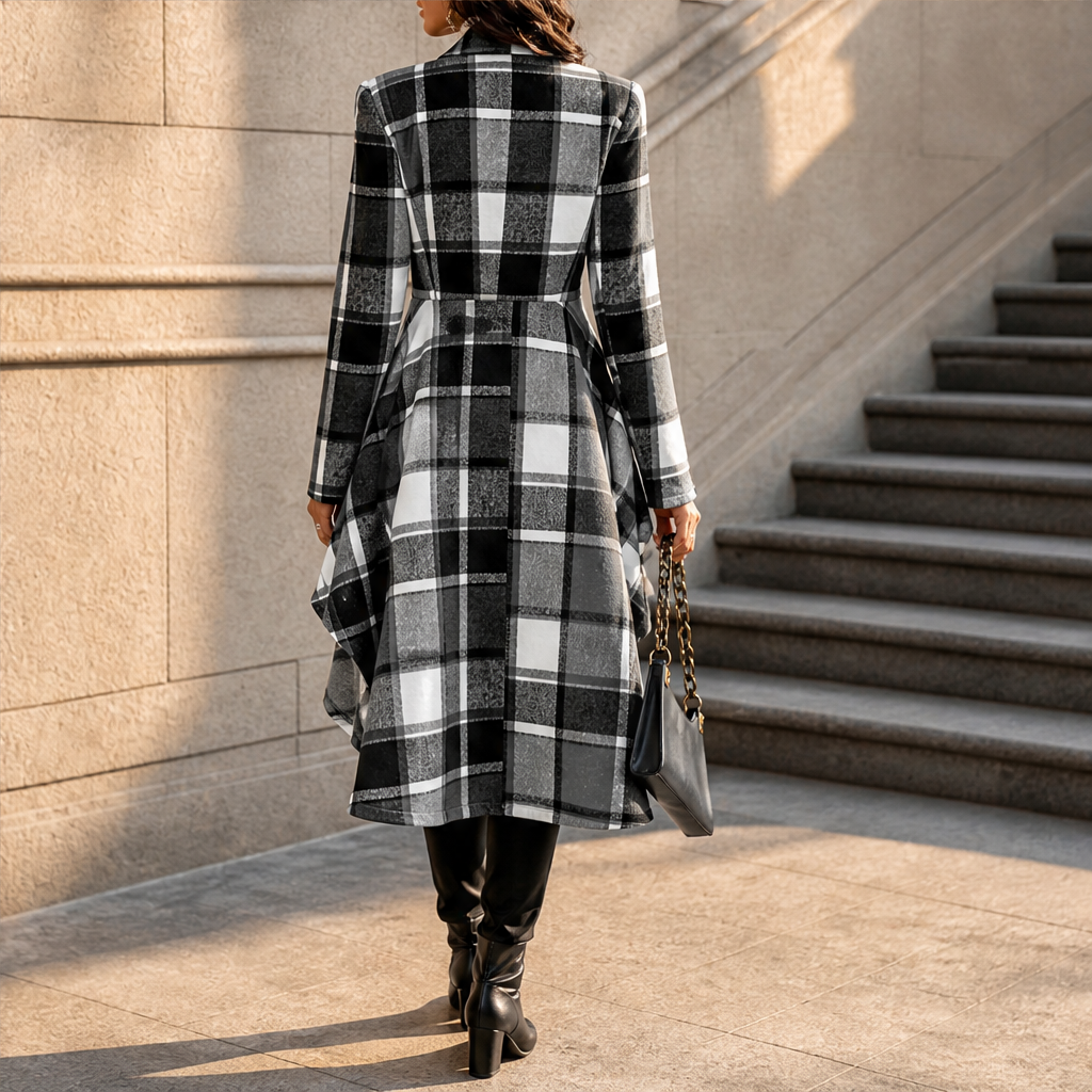 Varella – Cappotto Peplum a Scacchi Asimmetrico lifestyle