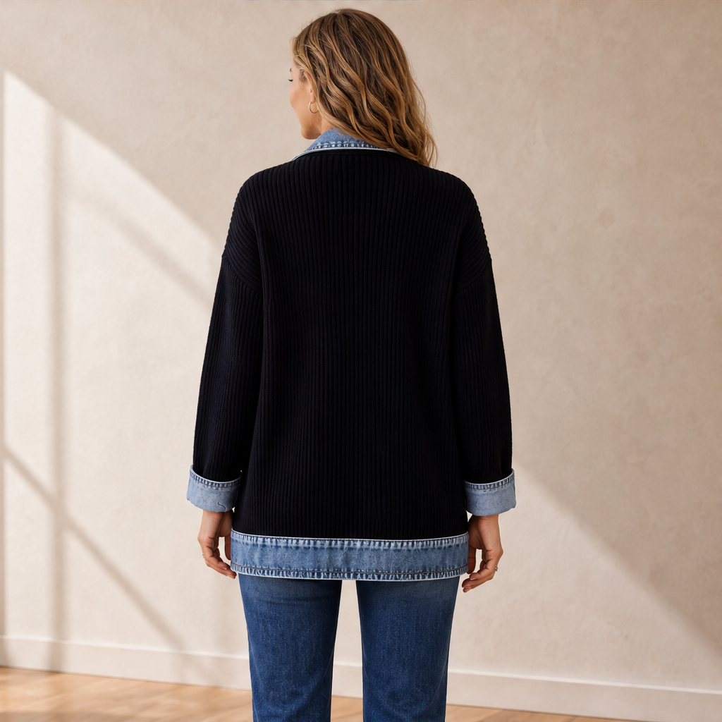 Venzola – Cardigan in Maglia con Colletto in Denim lifestyle