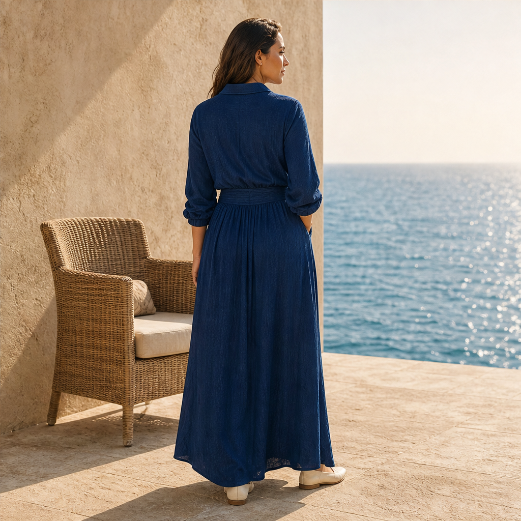 Velmara – Abito Lungo in Similpelle Scamosciata con Tasche lifestyle