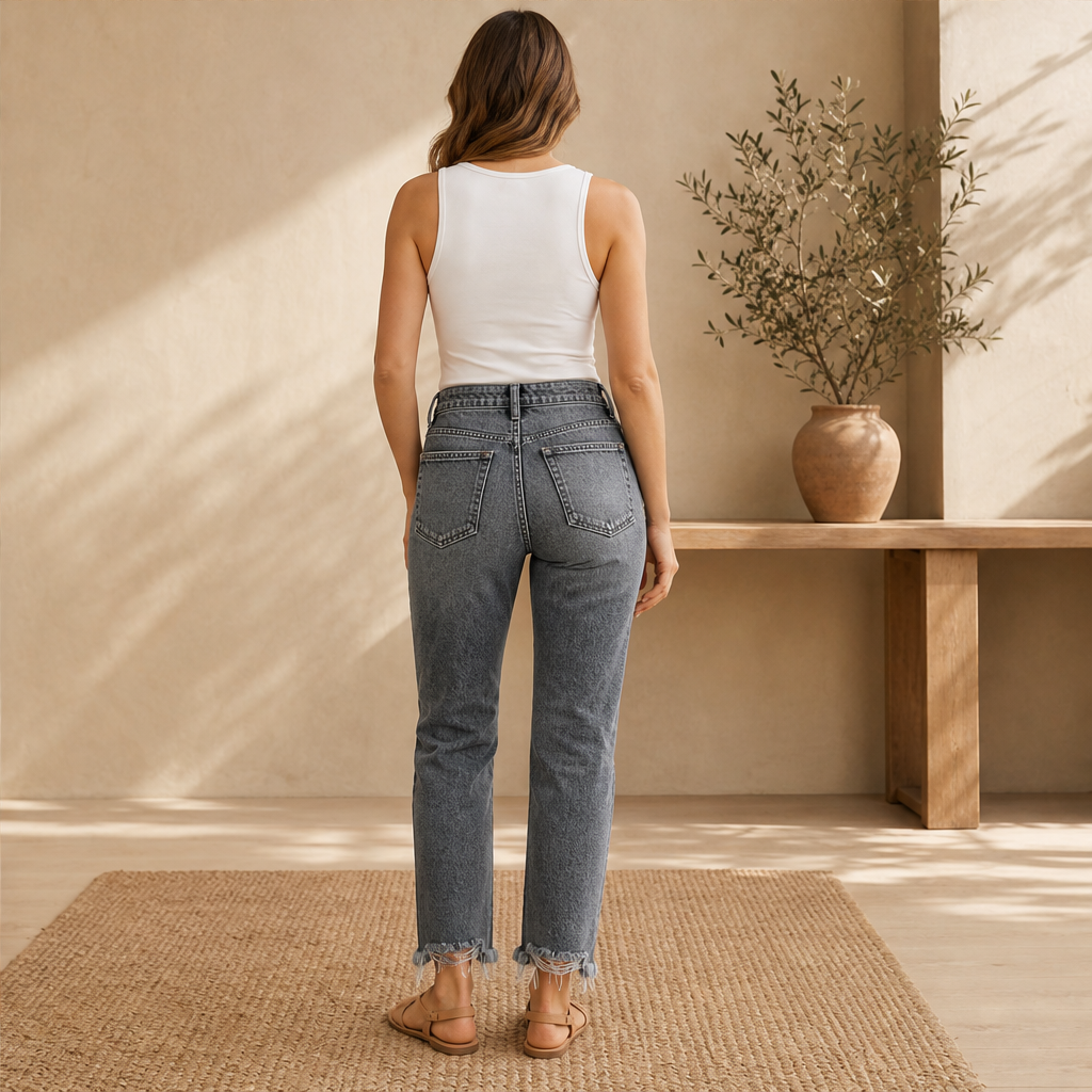 Vellara – Jeans Dritti Vita Alta Strappati lifestyle