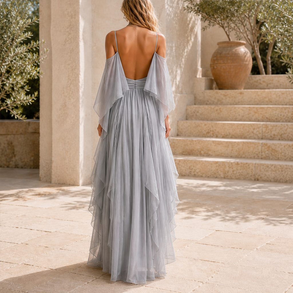 Venalia – Abito Lungo in Chiffon Spalle Scoperte lifestyle