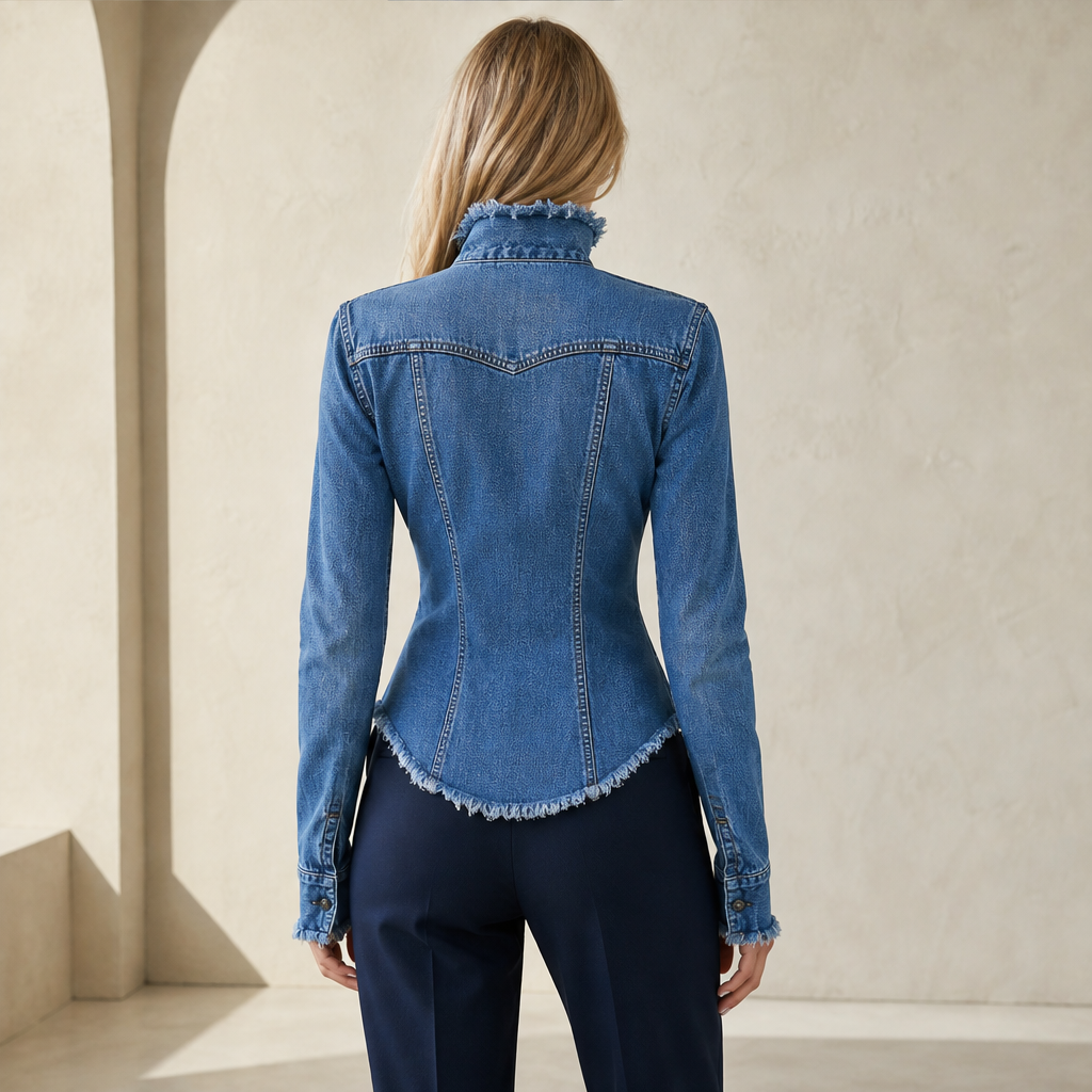 Verlana – Camicia in Denim Aderente con Colletto Rialzato lifestyle