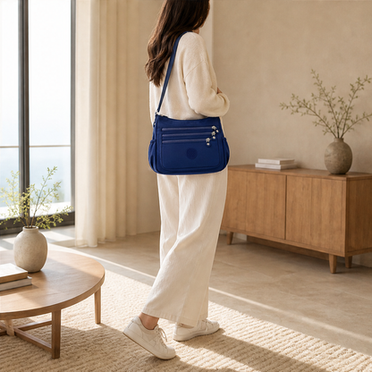 Borsa a Tracolla in Nylon Blu Navy | Borsa da Donna Leggera con Tasche Multiple – Idrorepellente