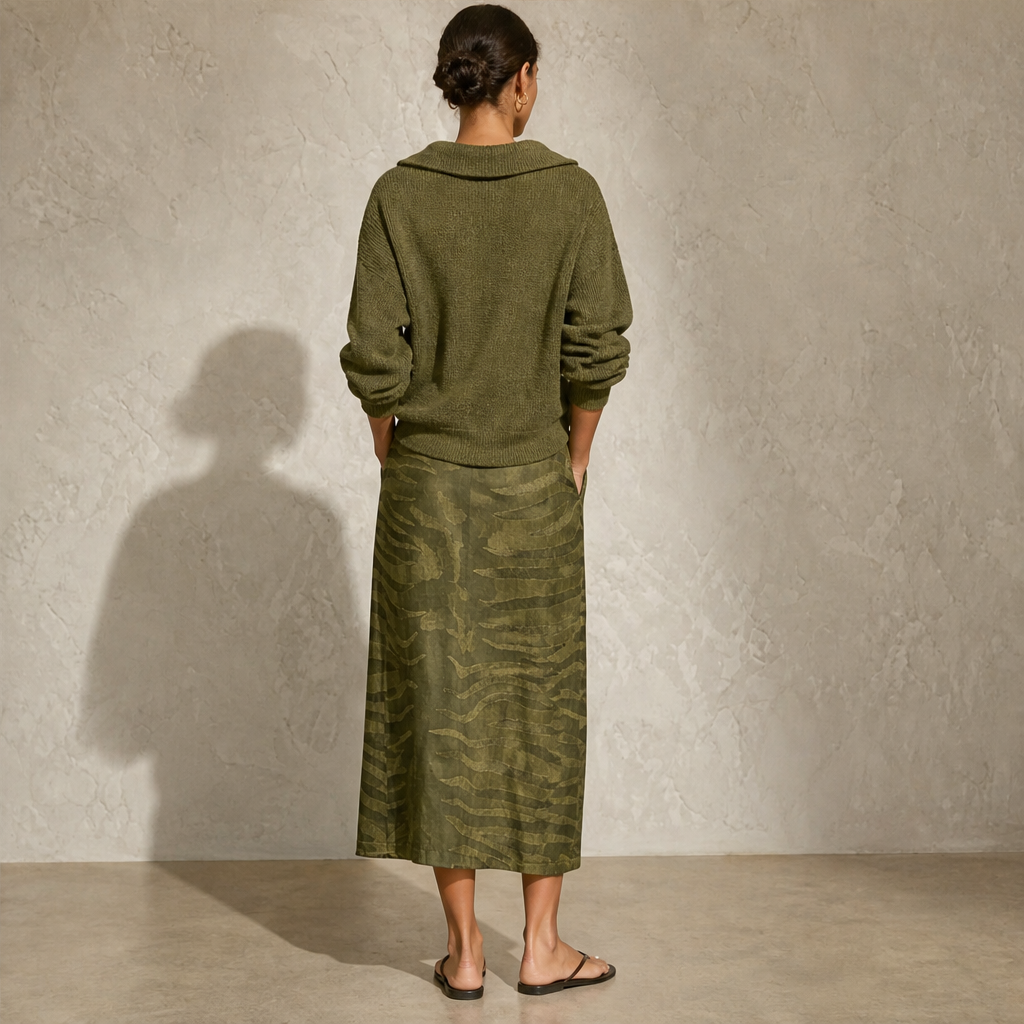 Savenza – Maglia con Colletto e Gonna Midi Zebrata, Set Due Pezzi lifestyle