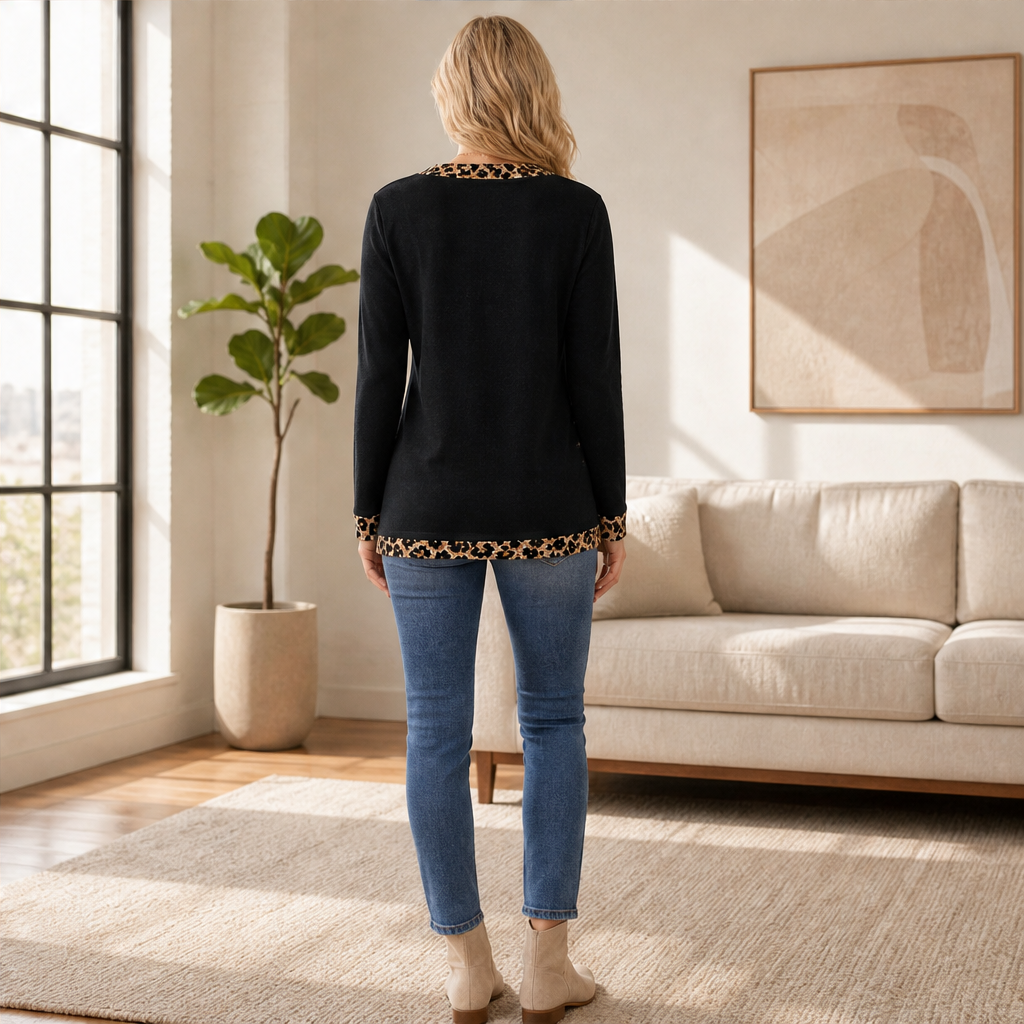 Velmora – Top in Maglia con Bordi Leopardati lifestyle