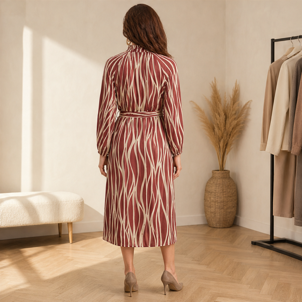 Velrosa – Abito Midi con Stampa Foglie Astratta lifestyle