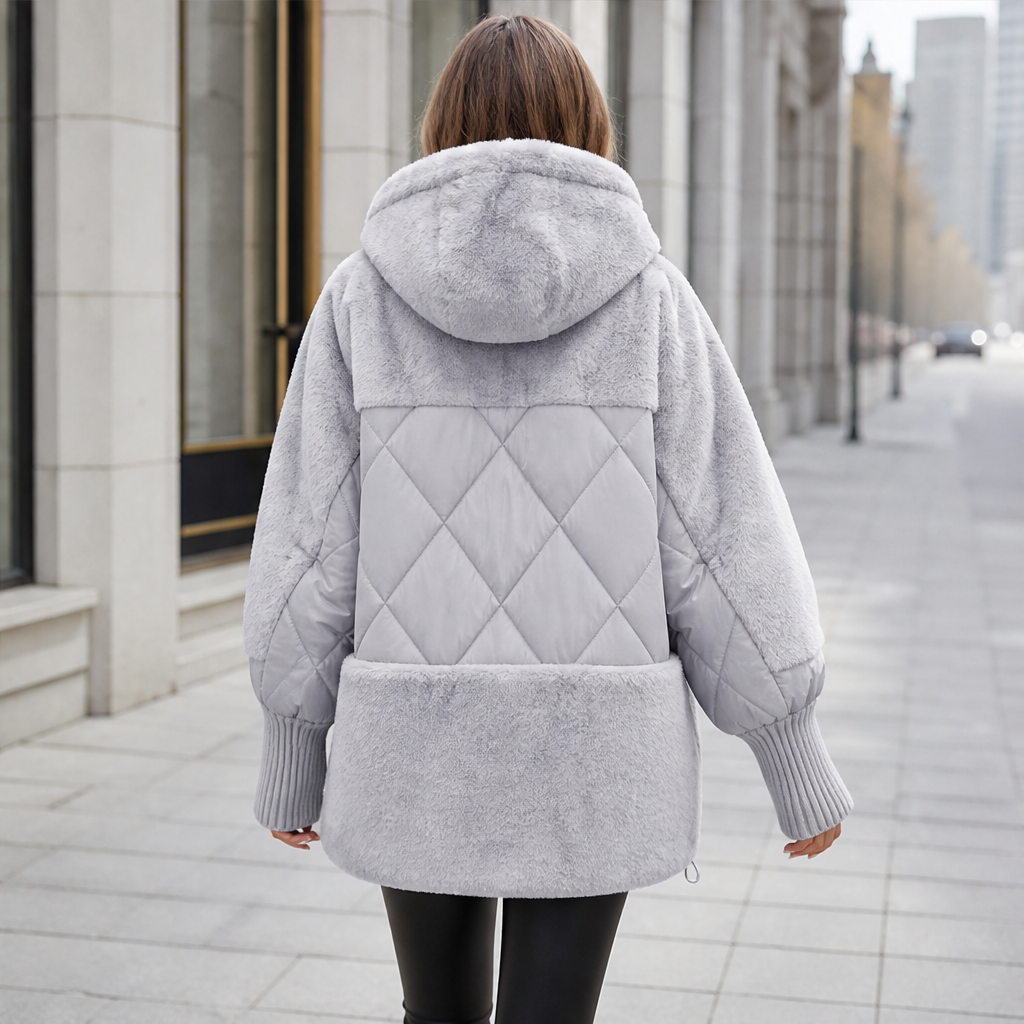 Novarelli – Piumino Oversize con Cappuccio Patchwork lifestyle