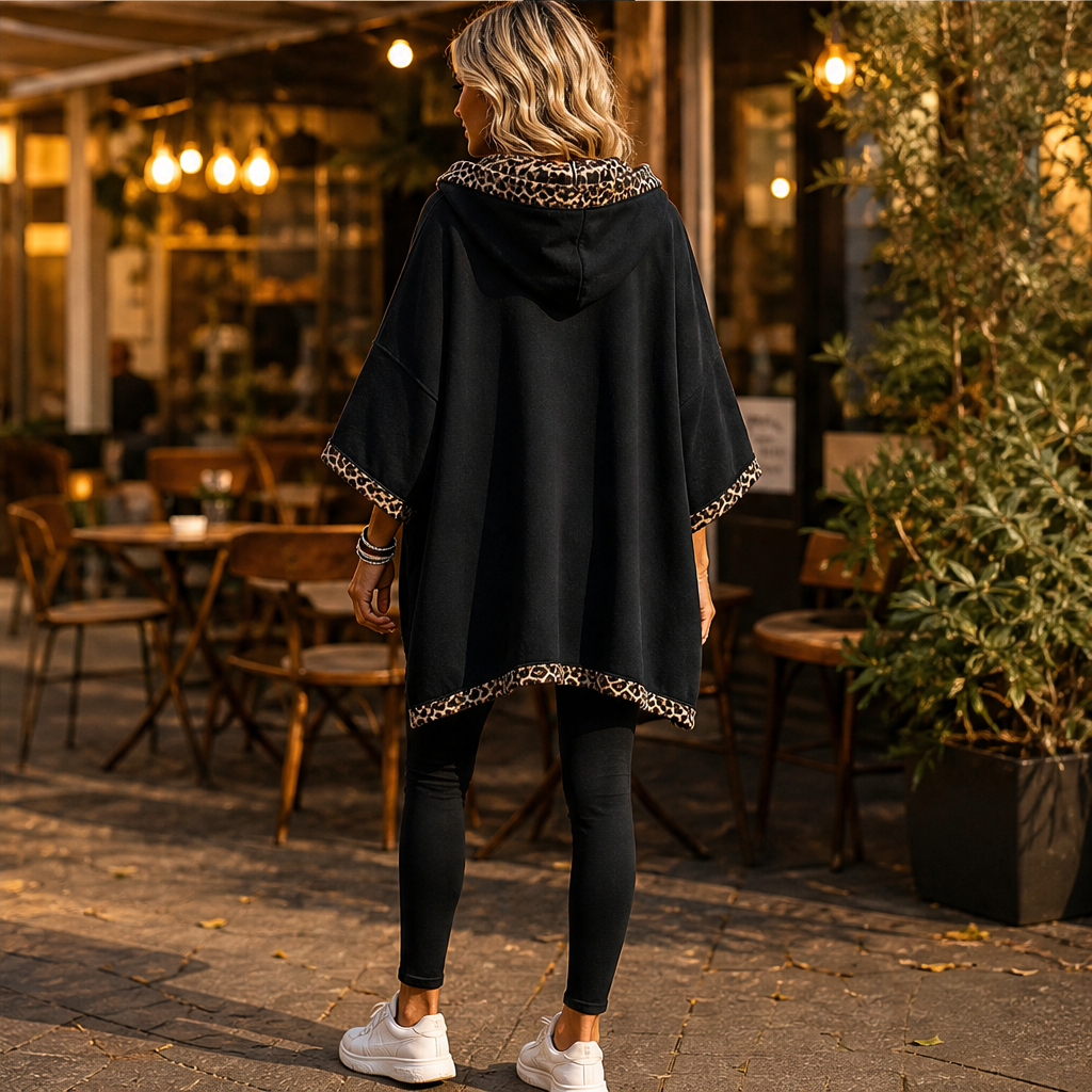 Felinora – Felpa con Cappuccio Bordo Leopardato lifestyle