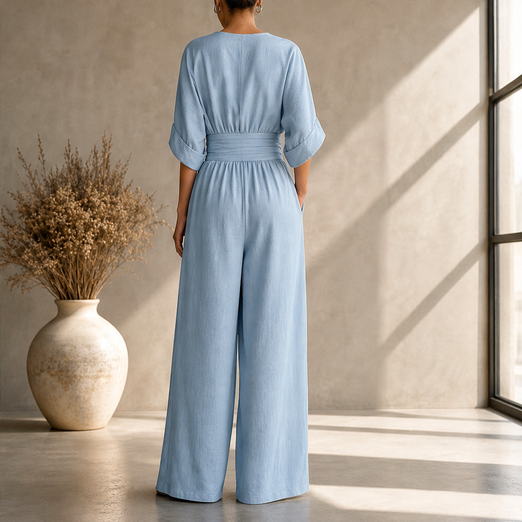 Venalia – Tuta Scollo a V Vita Alta Gamba Larga lifestyle