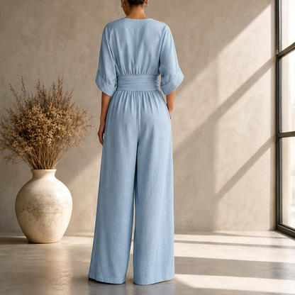 Venalia – Tuta Scollo a V Vita Alta Gamba Larga lifestyle