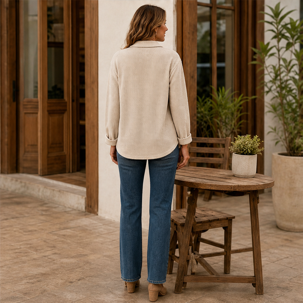 Morvenna – Maglia Henley in Maglia a Nido d'Ape lifestyle