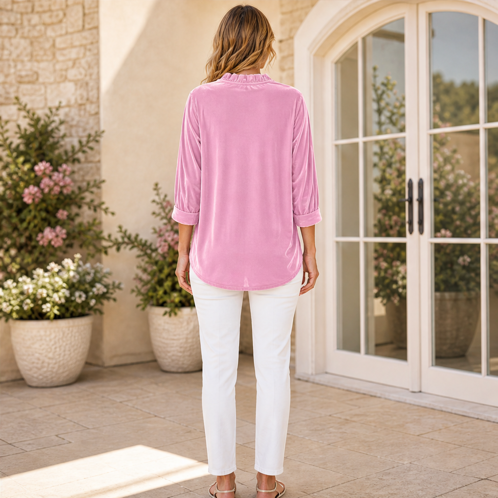 Velluna – Camicia in Velluto con Collo Arricciato lifestyle