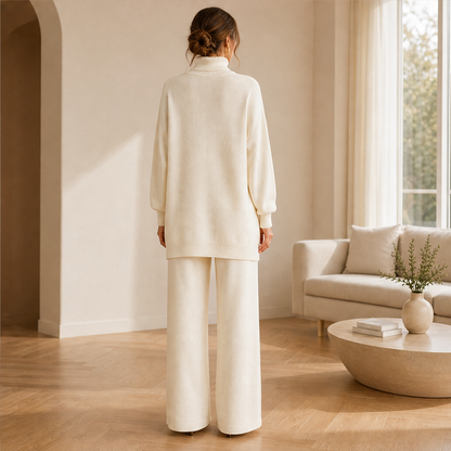 Vellucci – Completo Dolcevita con Bottoni e Pantaloni Palazzo lifestyle