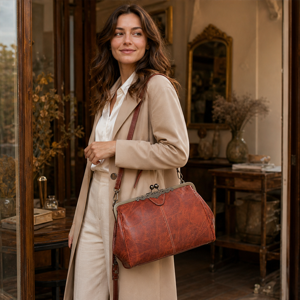 Velmora – Borsa Tote in Pelle con Chiusura Kiss-Lock lifestyle
