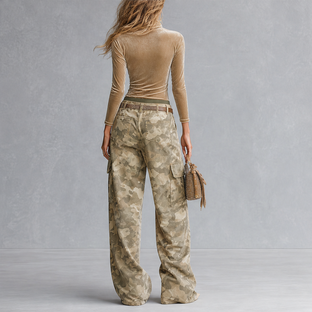 Velmara – Top Vellutato e Pantaloni Cargo Camouflage lifestyle