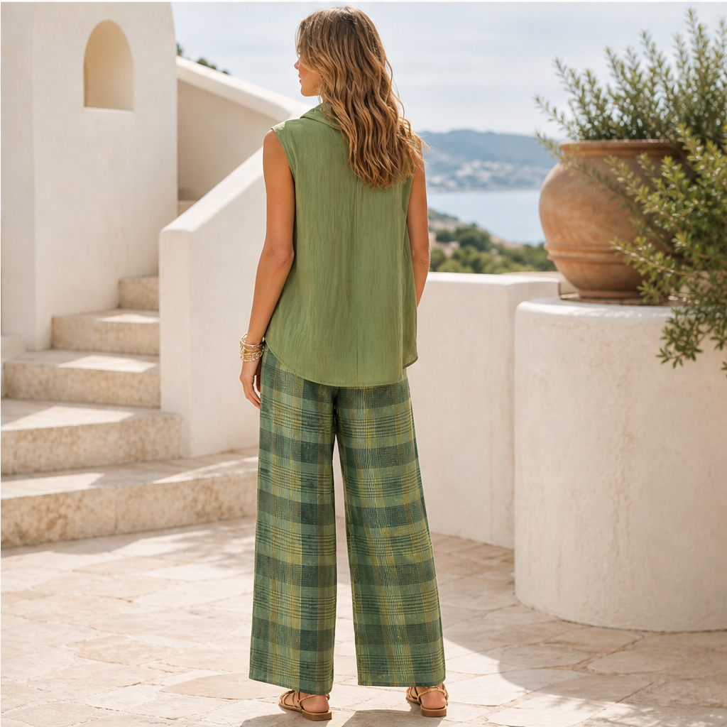Voliara – Completo Top Smanicato e Pantaloni a Quadri lifestyle