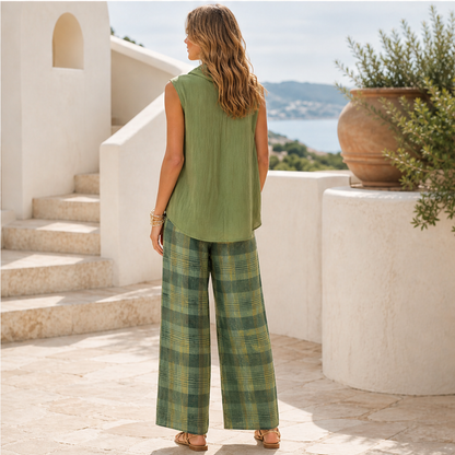 Voliara – Completo Top Smanicato e Pantaloni a Quadri lifestyle