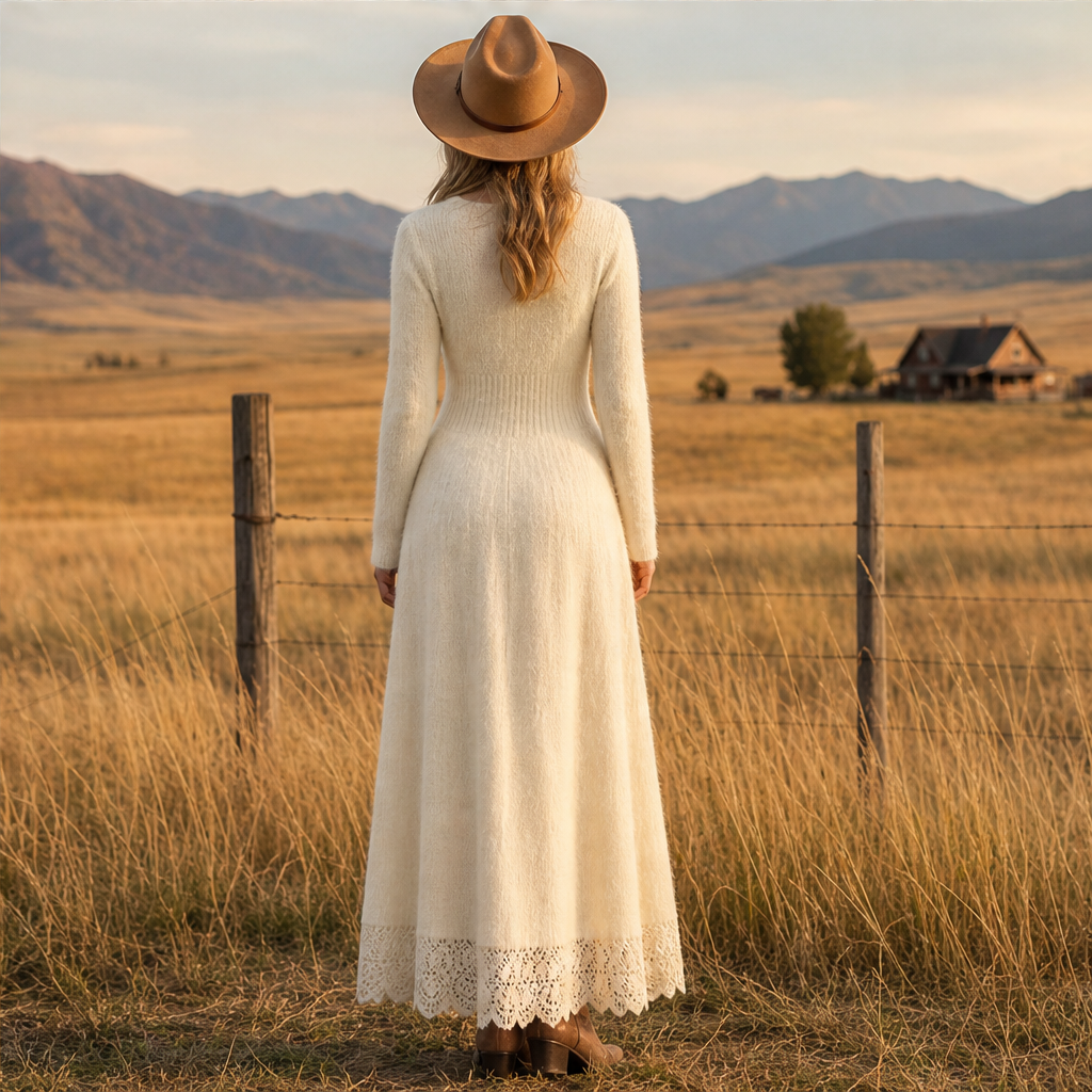 Velmora – Abito Maxi in Maglia con Pizzo lifestyle