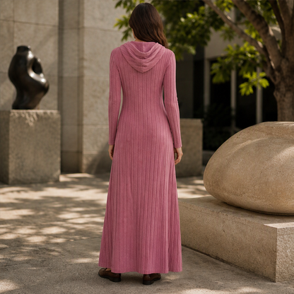 Velmora – Abito Maxi in Maglia a Coste con Cappuccio lifestyle