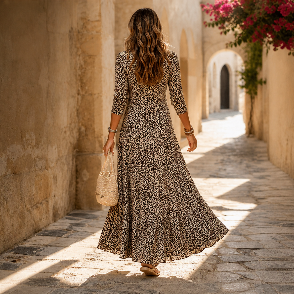 Ventalia – Abito Lungo Maniche Lunghe Leopardato lifestyle