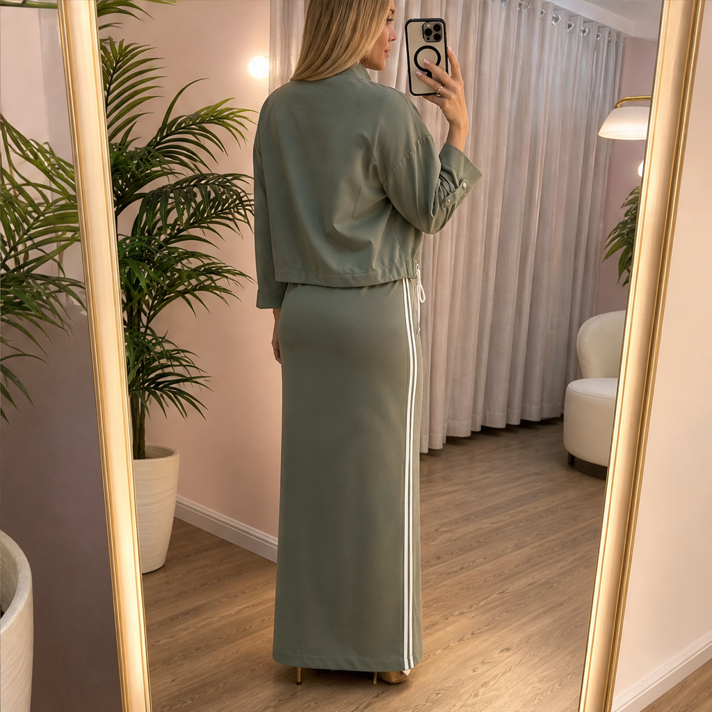 Varenza – Giacca Color-Block e Abito Midi, Set Due Pezzi lifestyle
