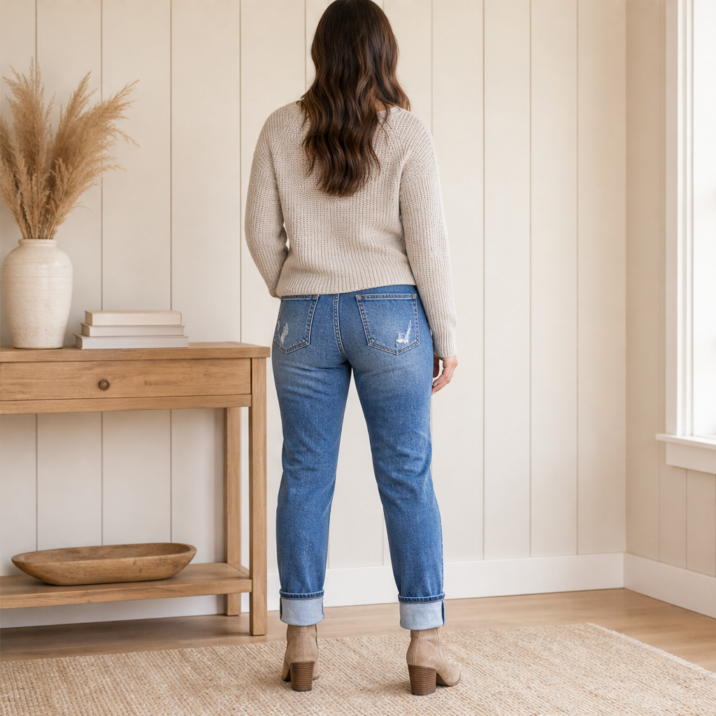 Venalu – Jeans Boyfriend Effetto Strappato con Polsino lifestyle