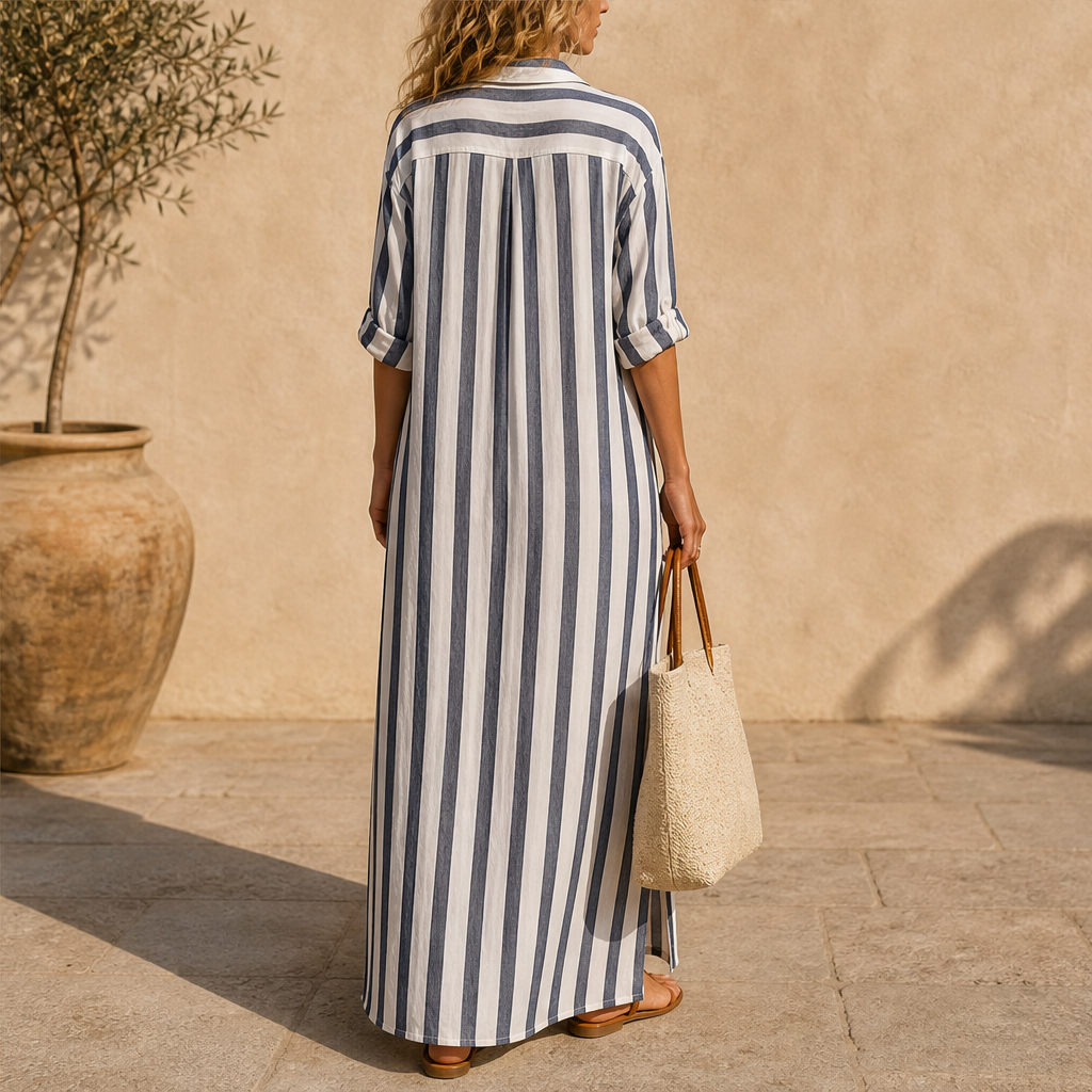 Marielle – Abito Maxi a Righe Collo Camicia lifestyle