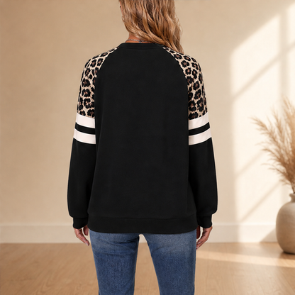 Velmara – Felpa Color Block con Maniche Leopardate lifestyle