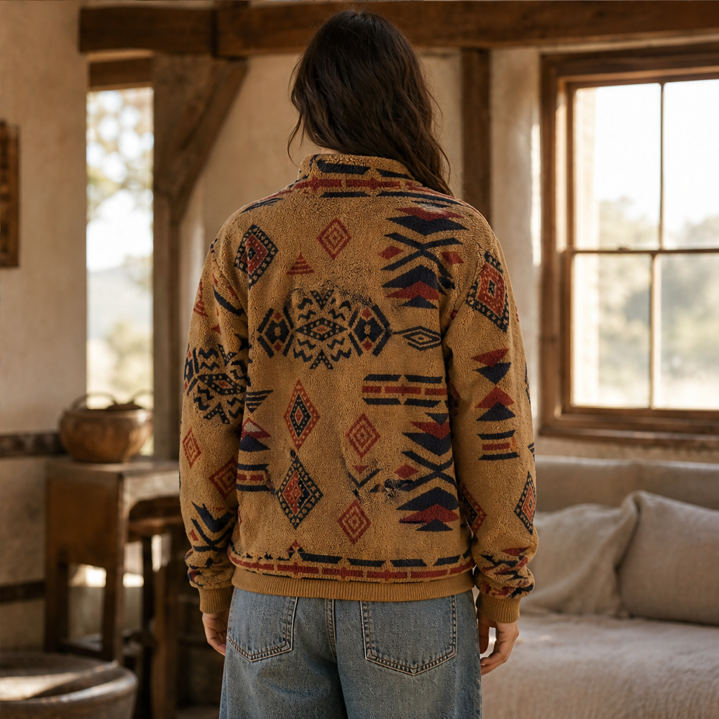 Varnecio – Felpa in Pile con Mezza Zip e Stampa Geometrica lifestyle