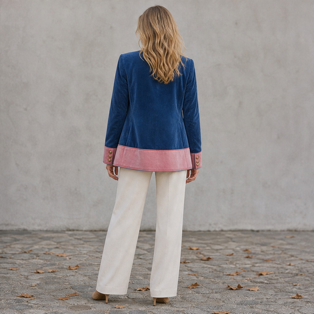 Varonne – Giacca Militare in Suede con Bordo Rosa lifestyle