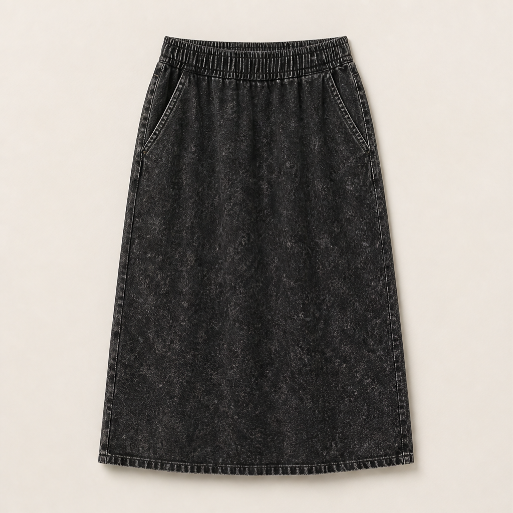 Modenza – Gonna Midi in Denim a Vita Elastica Black