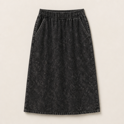 Modenza – Gonna Midi in Denim a Vita Elastica Black