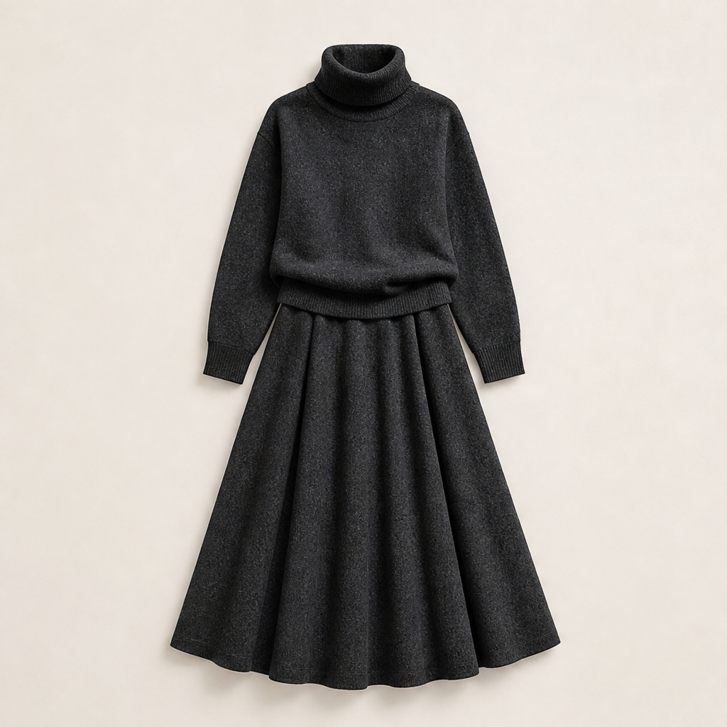 Varlune – Completo Dolcevita e Gonna Lunga a Due Pezzi Black