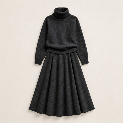 Varlune – Completo Dolcevita e Gonna Lunga a Due Pezzi Black
