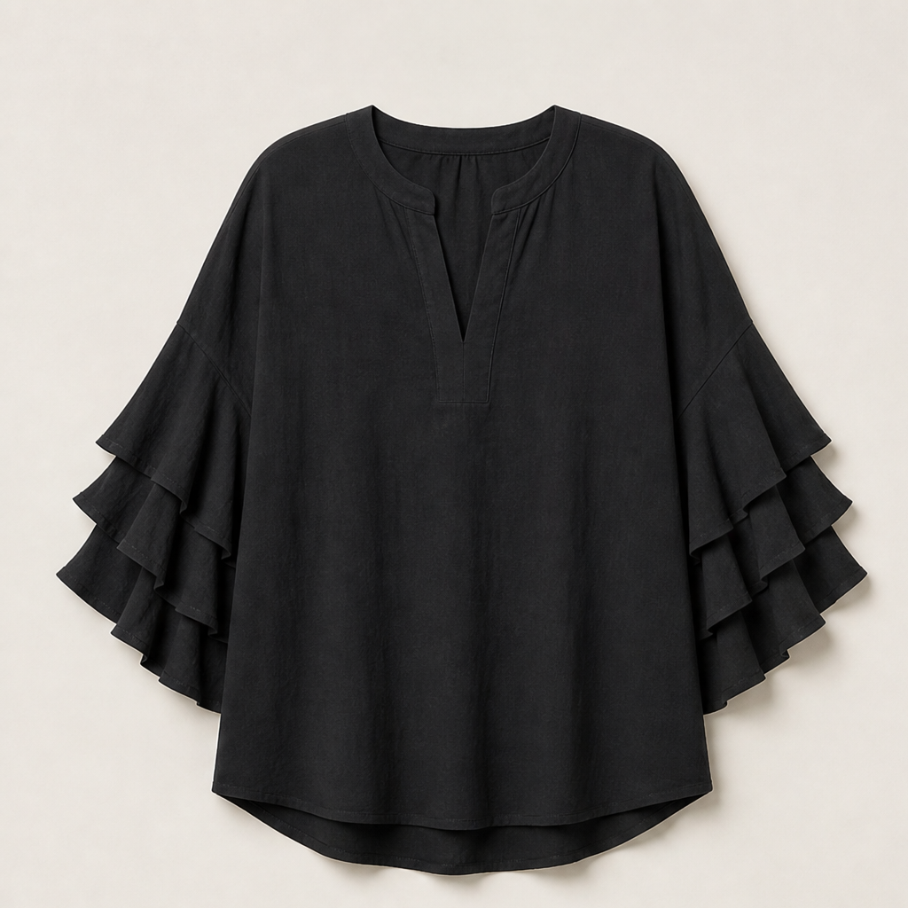 Valbrisa – Camicetta Scollo a V Maniche a Balze Black