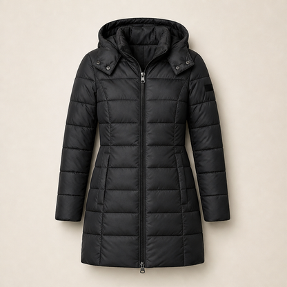Novarine – Piumino Trapuntato Midi con Cappuccio Black