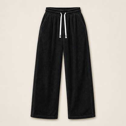 Corelio – Pantaloni Dritti in Velluto a Coste Black